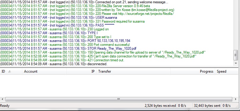 FileZilla Server Log