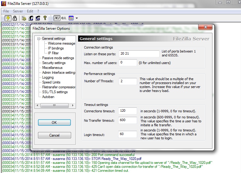 FileZilla Server General Settings