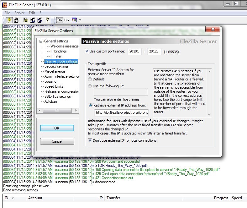 FileZilla Server Passive Mode Settings