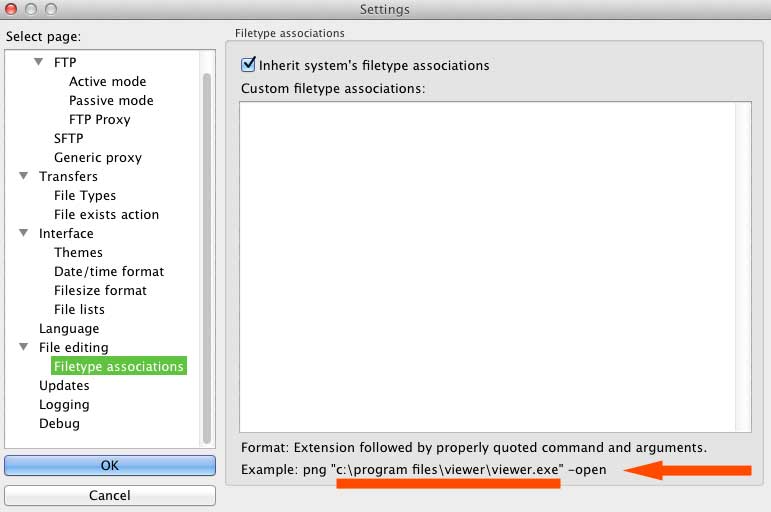 MAC FZ 3.15.0 screenshot showing WINDOWS example of how to type in a path.