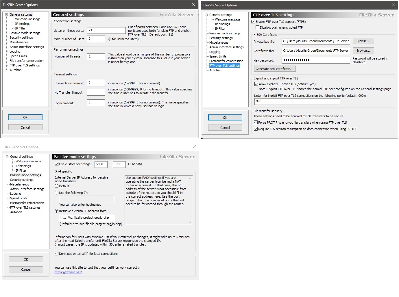 settings in filezilla