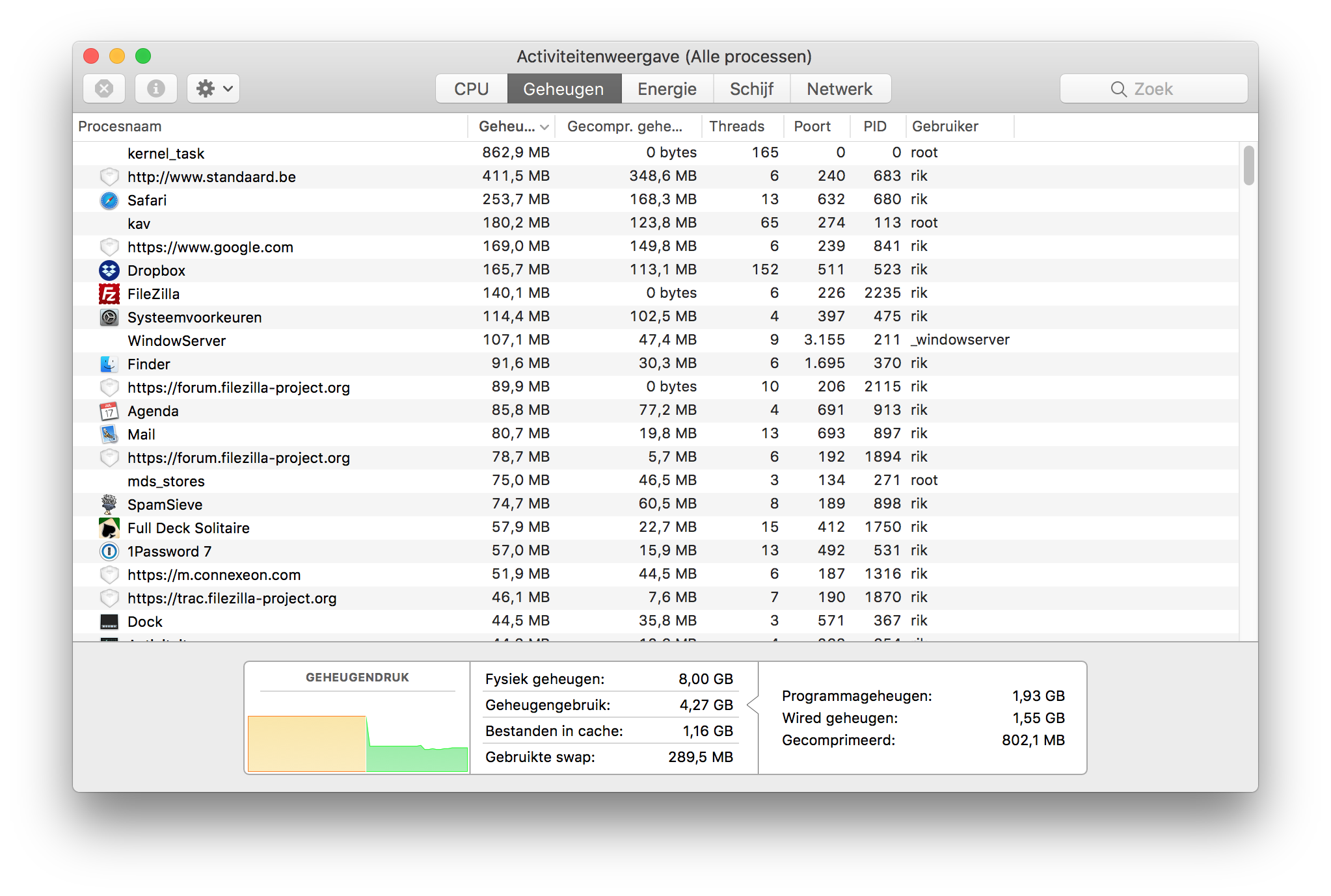 Filezilla started, no transfers yet. memory used is 140MB.png