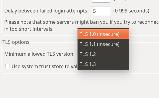 TLS version settings