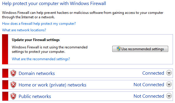 My Windows 7 firewall settings